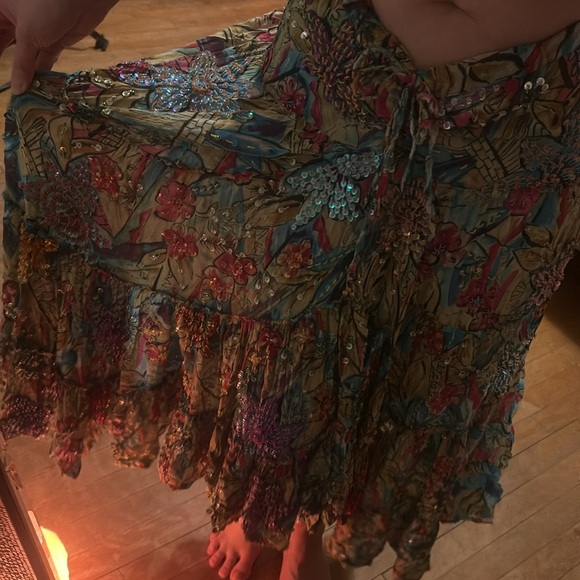 100% COTTON Vintage sequin beaded Romantic bohemian skirt - Picture 17 of 17